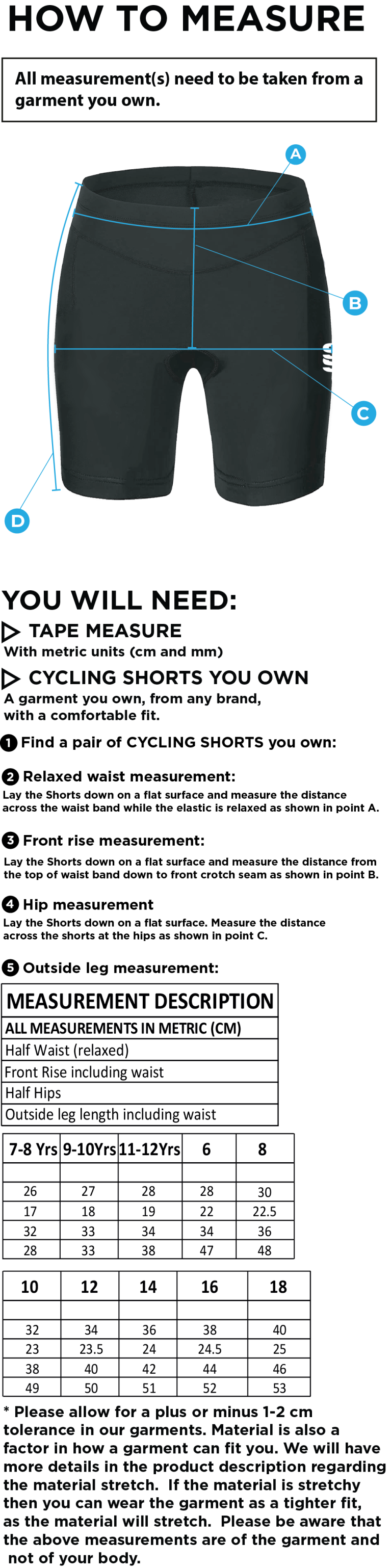 Ladies - Dual Cycling Short - Black - Size Guide