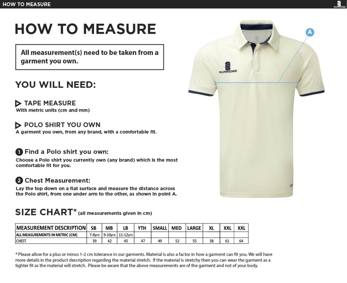Senior Dual Cricket Shirt Short Sleeve - Size Guide