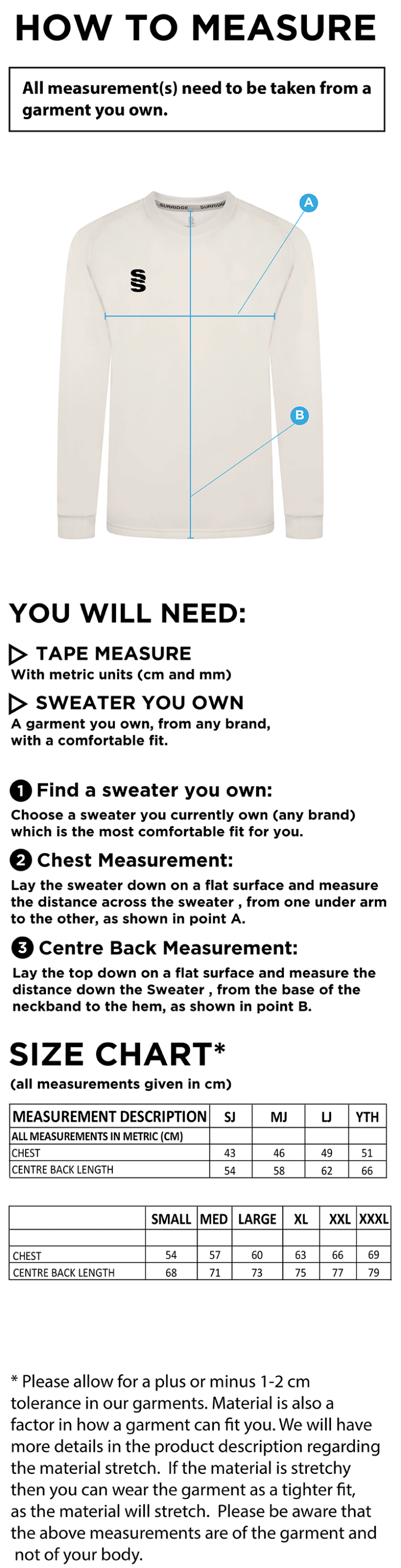 Junior BLAST LONG SLEEVE SWEATER - Size Guide