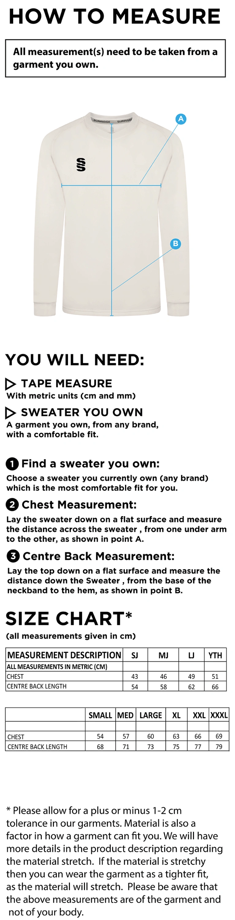 Senior BLAST LONG SLEEVE SWEATER - Size Guide