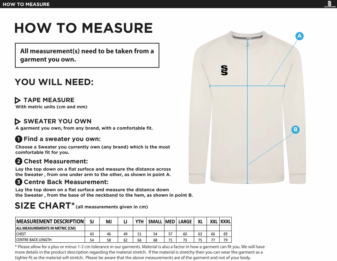 Senior BLAST LONG SLEEVE SWEATER - Size Guide