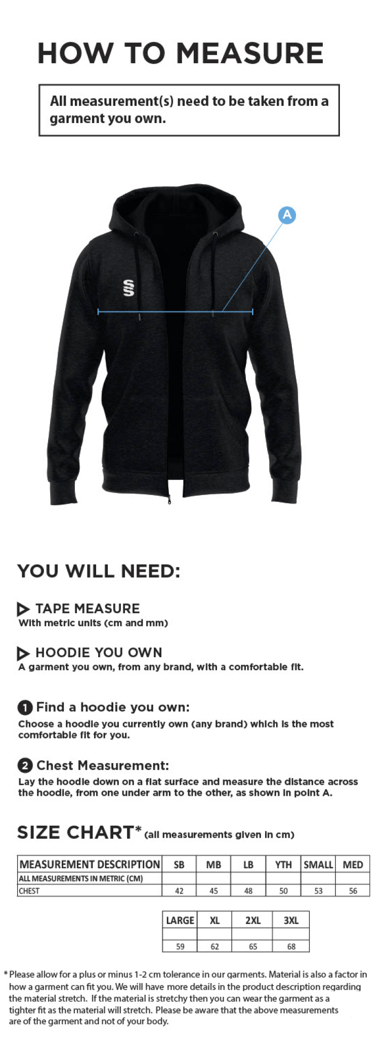 Men's/Juniors - Dual Full Zip Hoody - Black - Size Guide