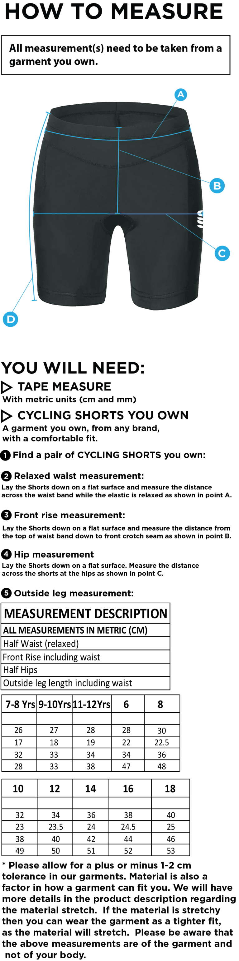Ladies - Dual Cycling Short - Black - Size Guide