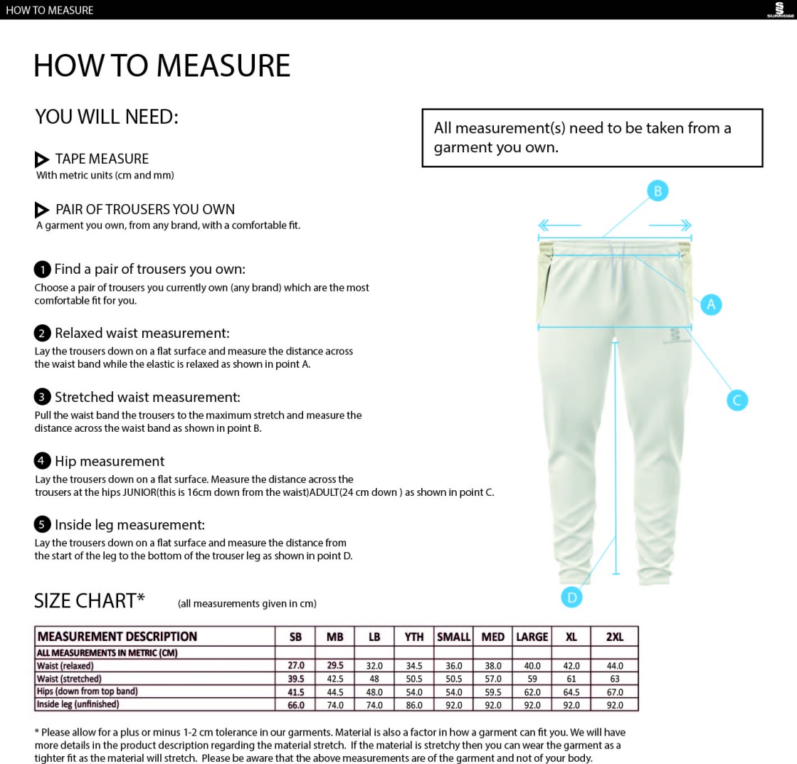 Blandford CC - Blade Playing Pant - Maroon - Size Guide