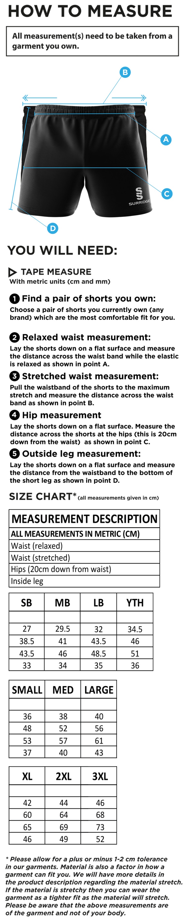 Men's/Juniors - Performance Gym Short - Black - Size Guide