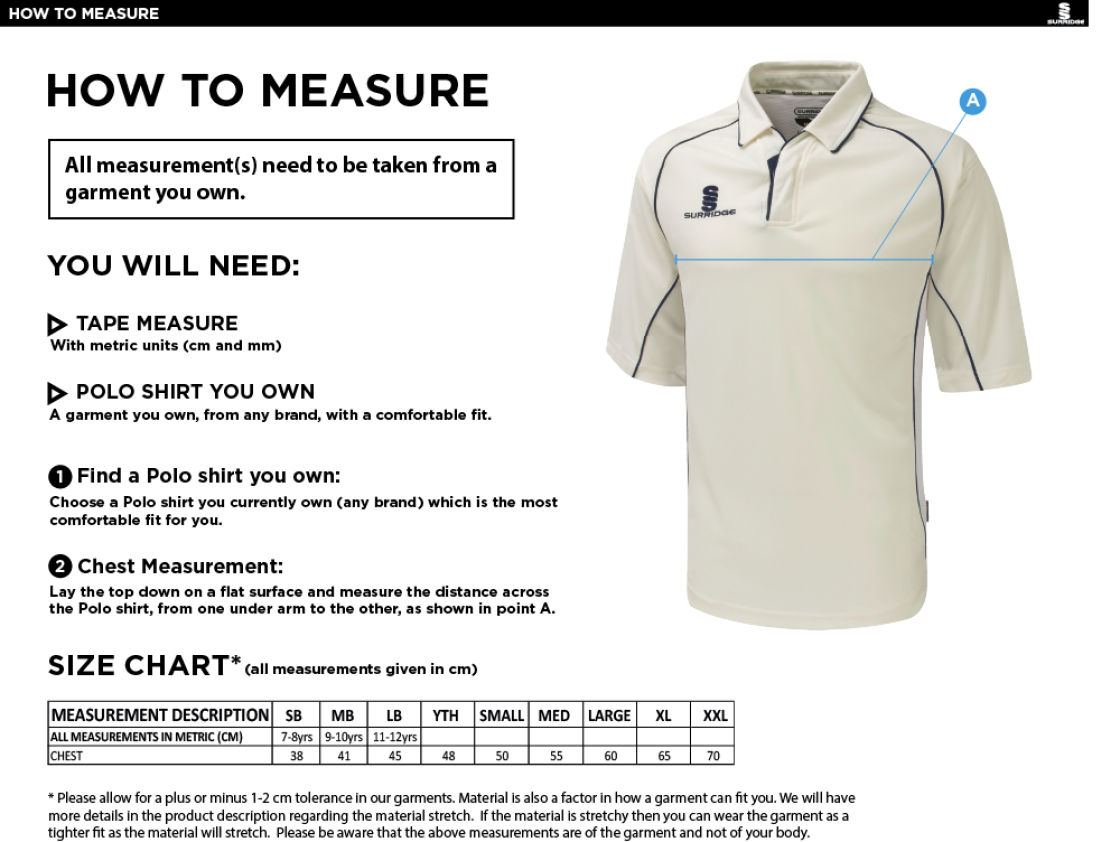 Dual Premier Short Sleeve Shirt - Size Guide