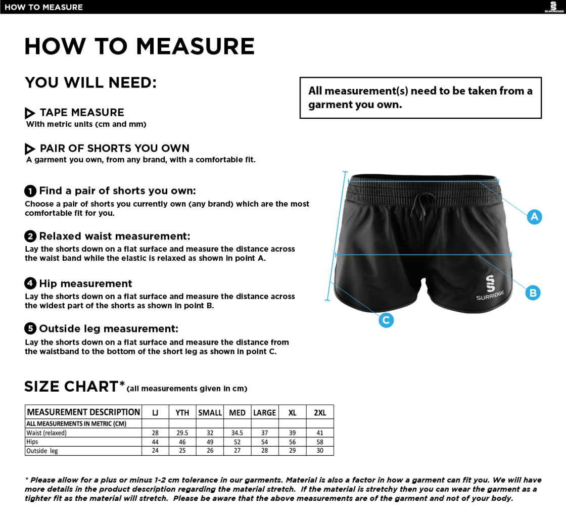 Ladies - Dual Active Short - Black - Size Guide