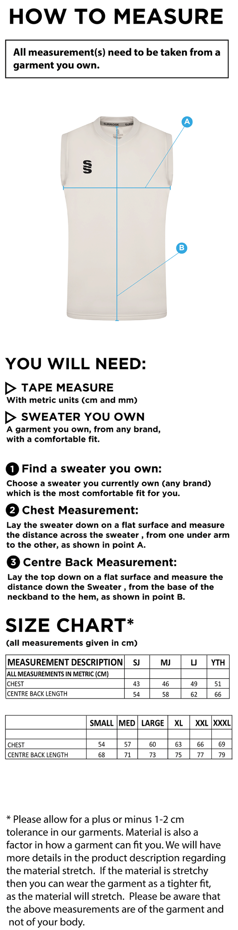 Senior BLAST SLEEVELESS SWEATER - Size Guide