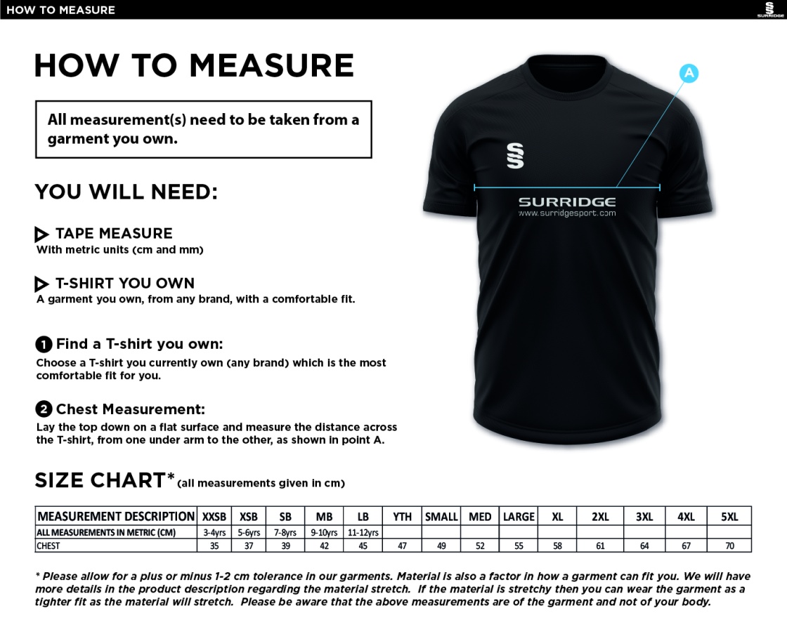 Coaches - Dual Games Shirt : Sky - Size Guide