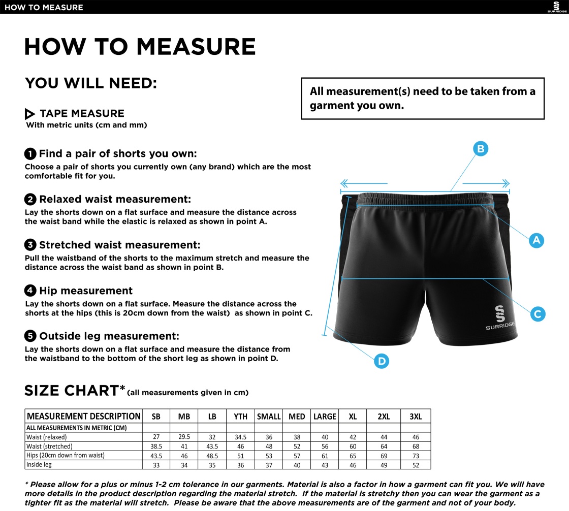Men's/Juniors - Performance Gym Short - Black - Size Guide