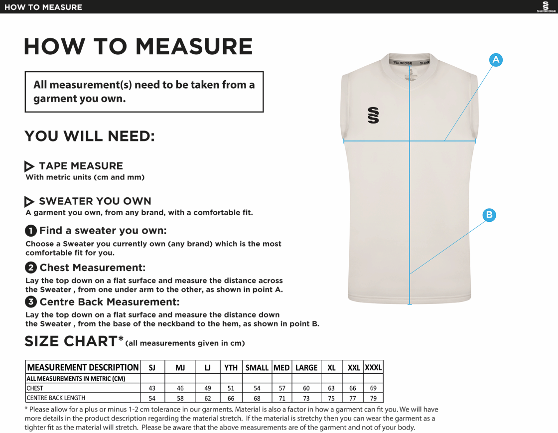 Senior BLAST SLEEVELESS SWEATER - Size Guide
