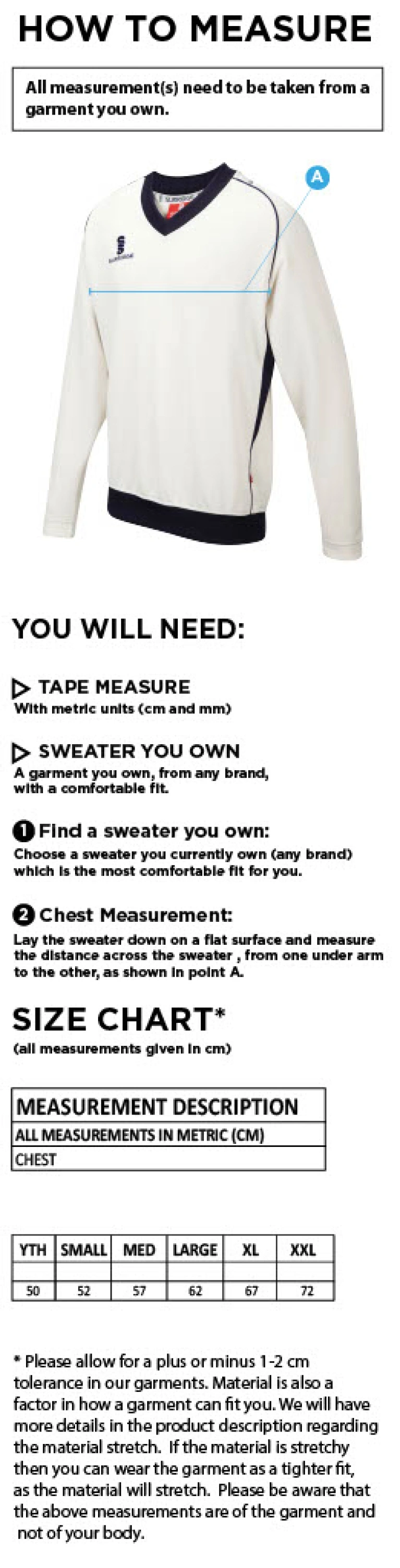 BLANDFORD CC LONG SLEEVE SWEATER - Size Guide