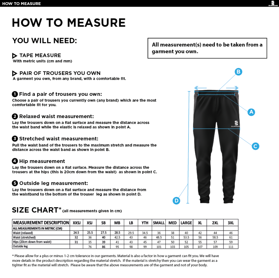 Men's/Juniors - Tek Slim Training Pants - Black - Size Guide