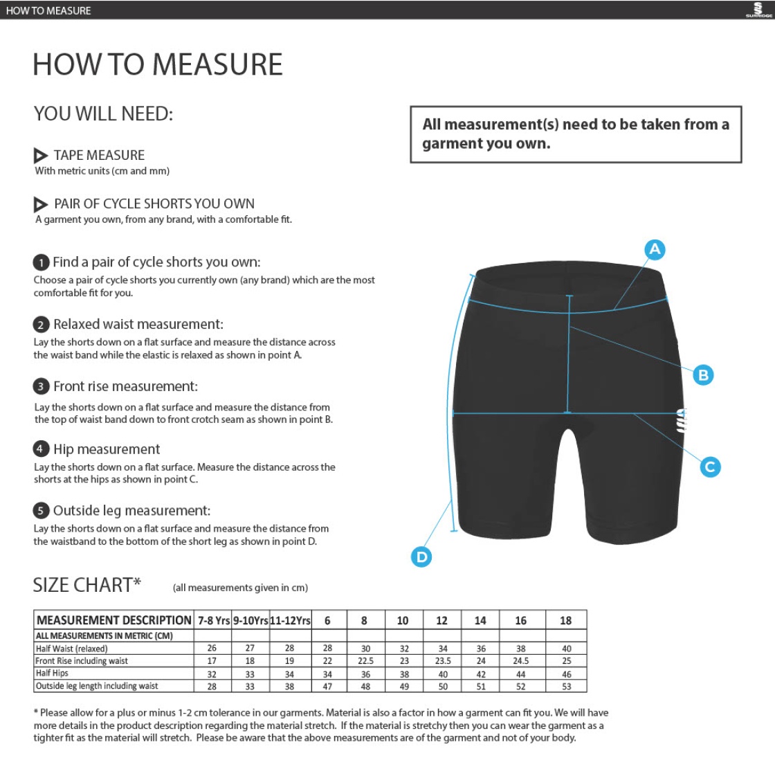 Ladies - Dual Cycling Short - Black - Size Guide